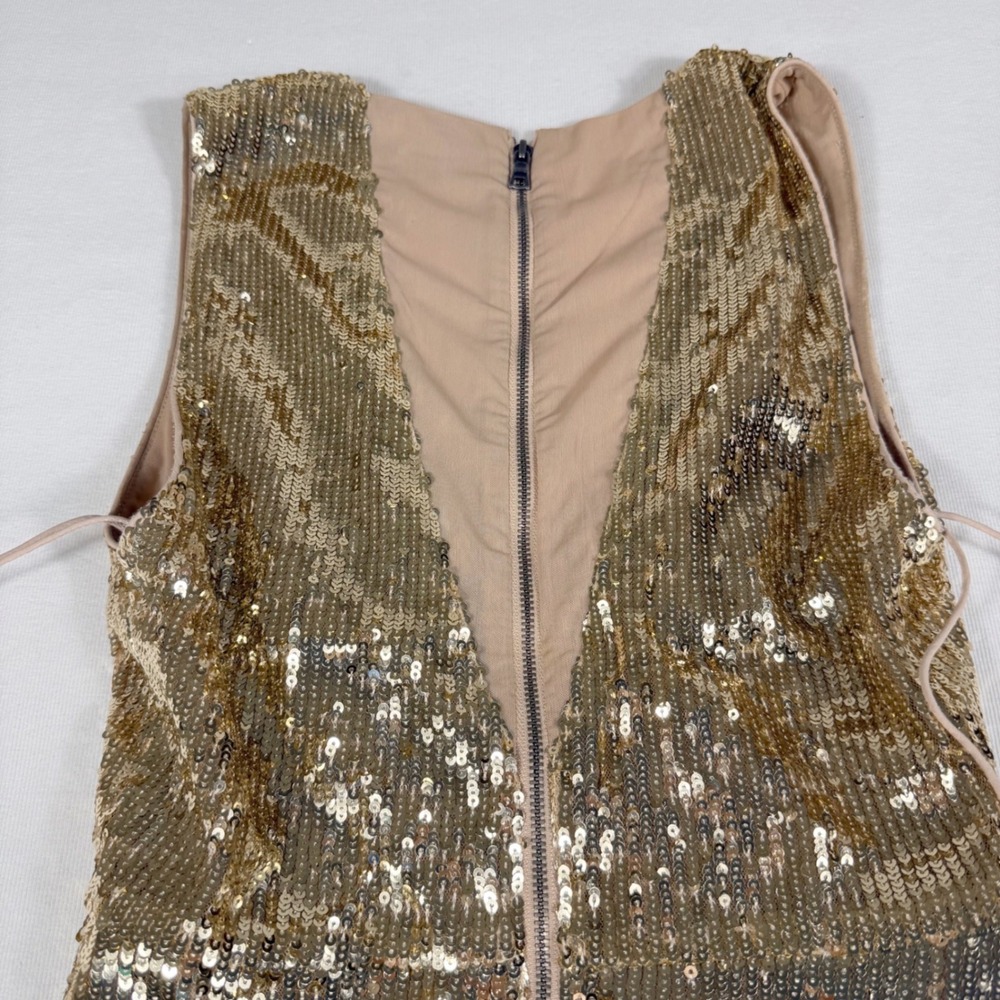 Alice + Olivia Sequin Maxi Dress Gold V-Neck Slit Gala Sparkle Glam Statement - Picture 15 of 16